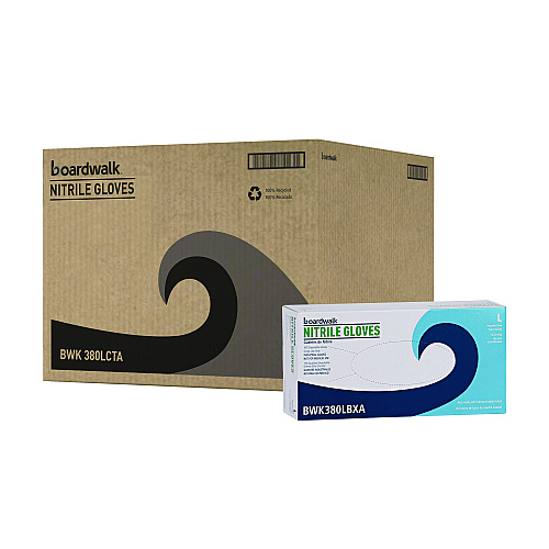 Boardwalk® Disposable Nitrile Gloves, Large, Blue, 4 mil, 1000/CT (BWK380LCTA)